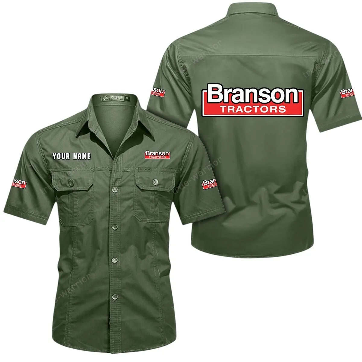 Compact Tractor Lovers Gift Short Sleeved Shirt, Button Up Shirt Exclusive Logo For Car Owners CAR444052625892 - Army Green
