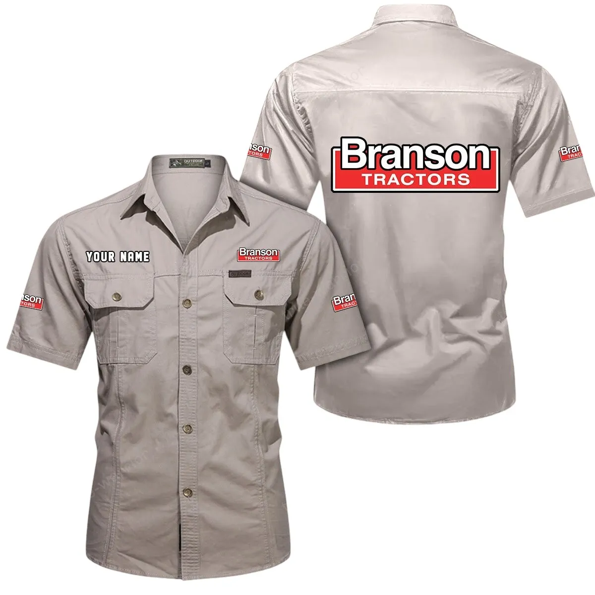 Compact Tractor Lovers Gift Short Sleeved Shirt, Button Up Shirt Exclusive Logo For Car Owners CAR444052625892 - Beige