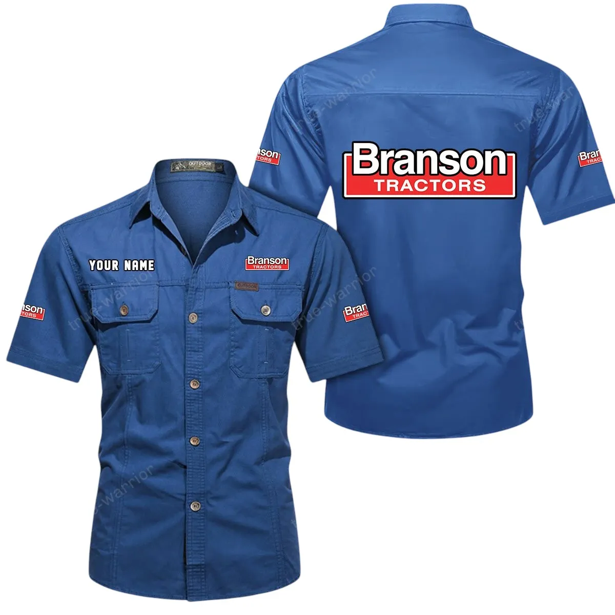 Compact Tractor Lovers Gift Short Sleeved Shirt, Button Up Shirt Exclusive Logo For Car Owners CAR444052625892 - Cowboy Blue