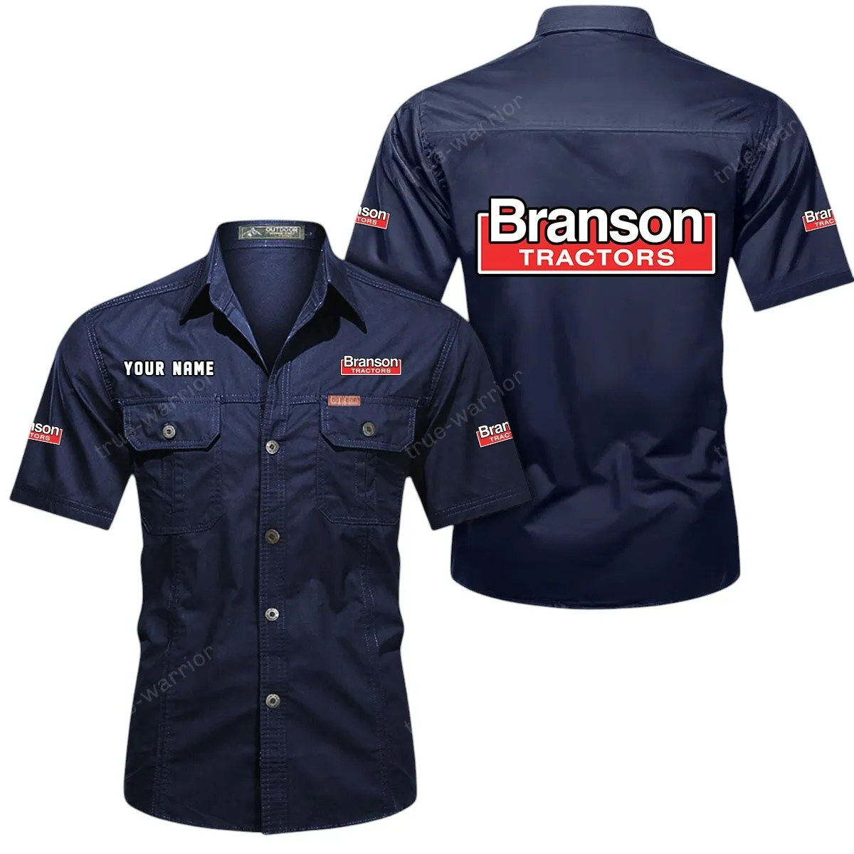 Compact Tractor Lovers Gift Short Sleeved Shirt, Button Up Shirt Exclusive Logo For Car Owners CAR444052625892 - Dark Blue