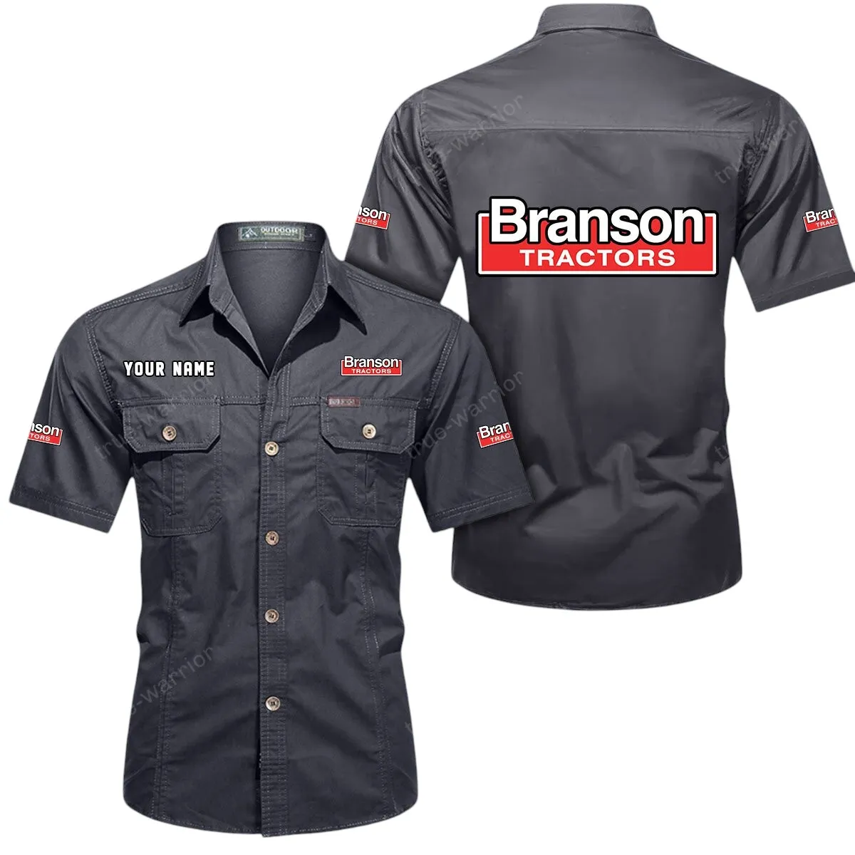Compact Tractor Lovers Gift Short Sleeved Shirt, Button Up Shirt Exclusive Logo For Car Owners CAR444052625892 - Gray