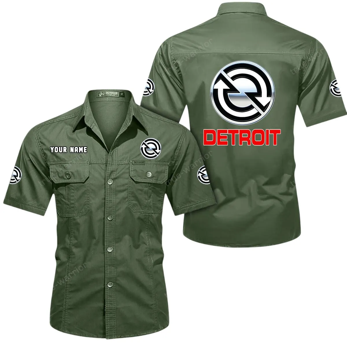 Diesel Truck Lovers Gift Short Sleeved Shirt, Button Up Shirt Exclusive Logo For Car Owners CAR444052625964 - Army Green