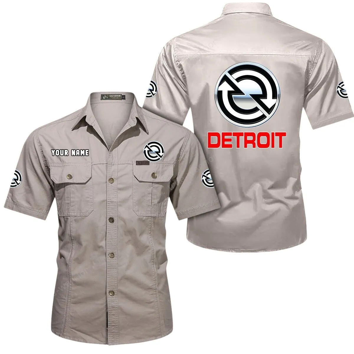 Diesel Truck Lovers Gift Short Sleeved Shirt, Button Up Shirt Exclusive Logo For Car Owners CAR444052625964 - Beige
