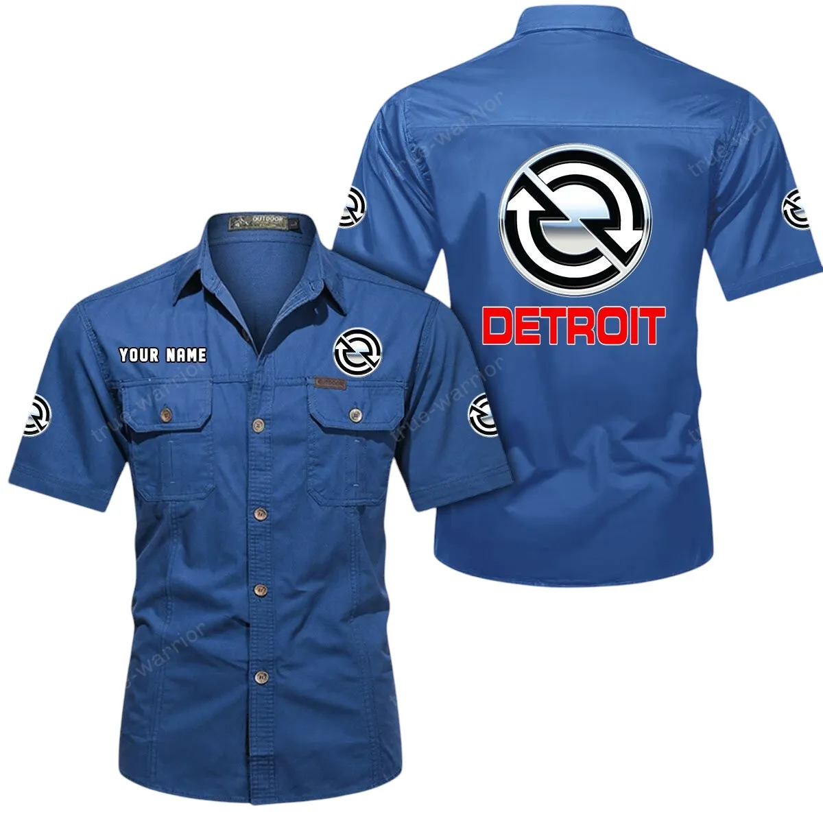 Diesel Truck Lovers Gift Short Sleeved Shirt, Button Up Shirt Exclusive Logo For Car Owners CAR444052625964 - Cowboy Blue