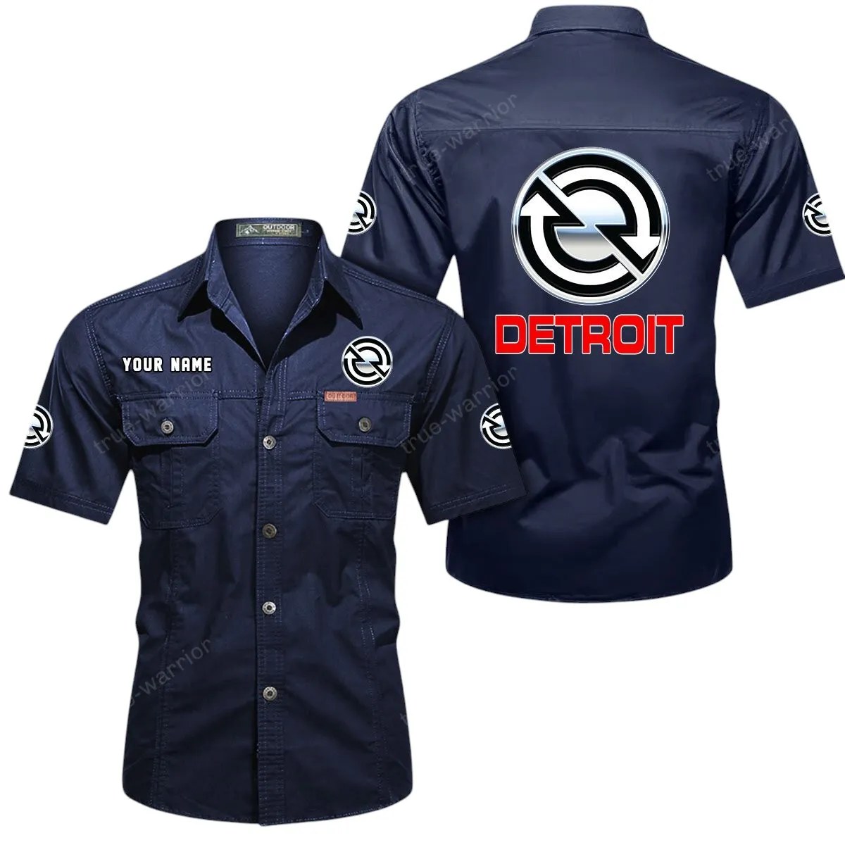 Diesel Truck Lovers Gift Short Sleeved Shirt, Button Up Shirt Exclusive Logo For Car Owners CAR444052625964 - Dark Blue