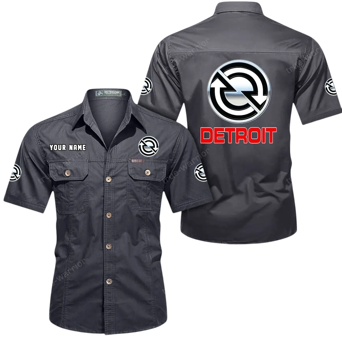 Diesel Truck Lovers Gift Short Sleeved Shirt, Button Up Shirt Exclusive Logo For Car Owners CAR444052625964 - Gray