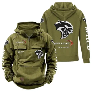 Muscle Car Hoodie Tactical Quarter Zip, Hoodie Exclusive Logo For Muscle Car Fan - Army Green