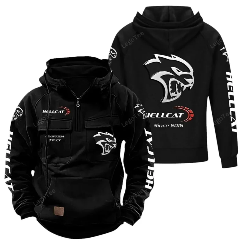 Muscle Car Hoodie Tactical Quarter Zip, Hoodie Exclusive Logo For Muscle Car Fan - Black
