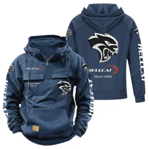 Muscle Car Hoodie Tactical Quarter Zip, Hoodie Exclusive Logo For Muscle Car Fan - Dark Blue