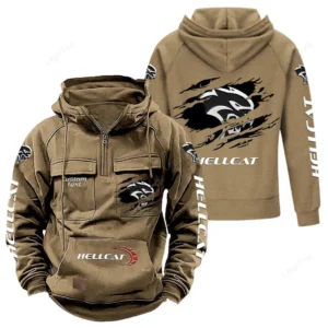 Muscle Car Hoodie Tactical Quarter Zip, Hoodie Exclusive Logo For Muscle Car Fan - Khaki
