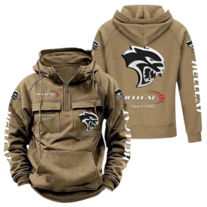 Muscle Car Hoodie Tactical Quarter Zip, Hoodie Exclusive Logo For Muscle Car Fan - Khaki