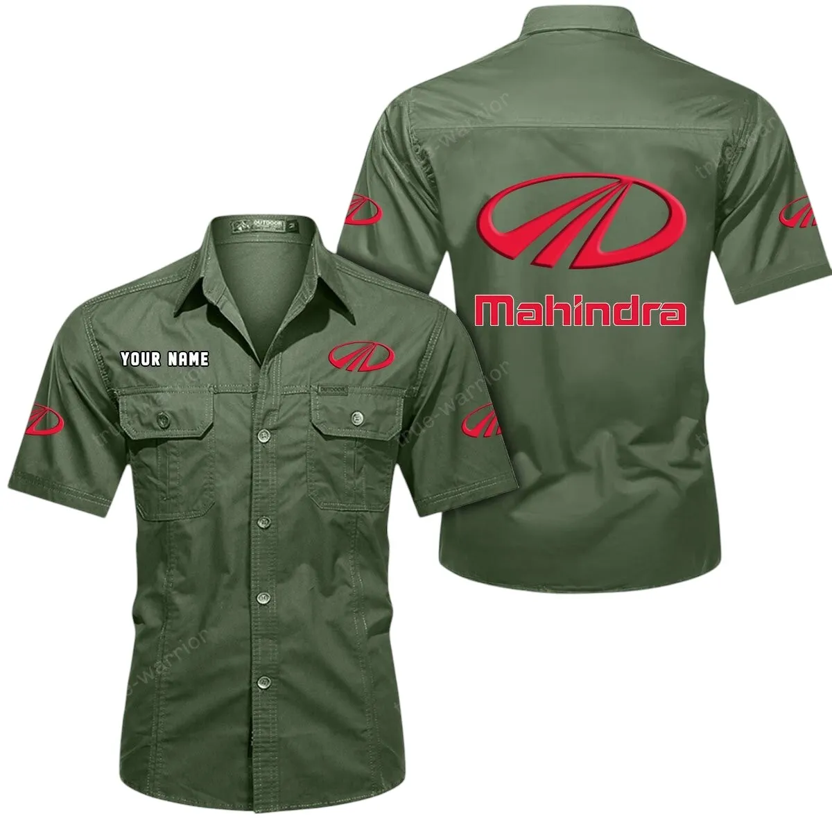 Electric Truck Lovers Gift Short Sleeved Shirt, Button Up Shirt Exclusive Logo For Car Owners CAR444052625922 - Army Green