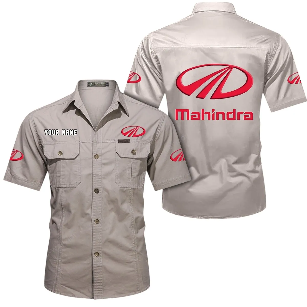 Electric Truck Lovers Gift Short Sleeved Shirt, Button Up Shirt Exclusive Logo For Car Owners CAR444052625922 - Beige
