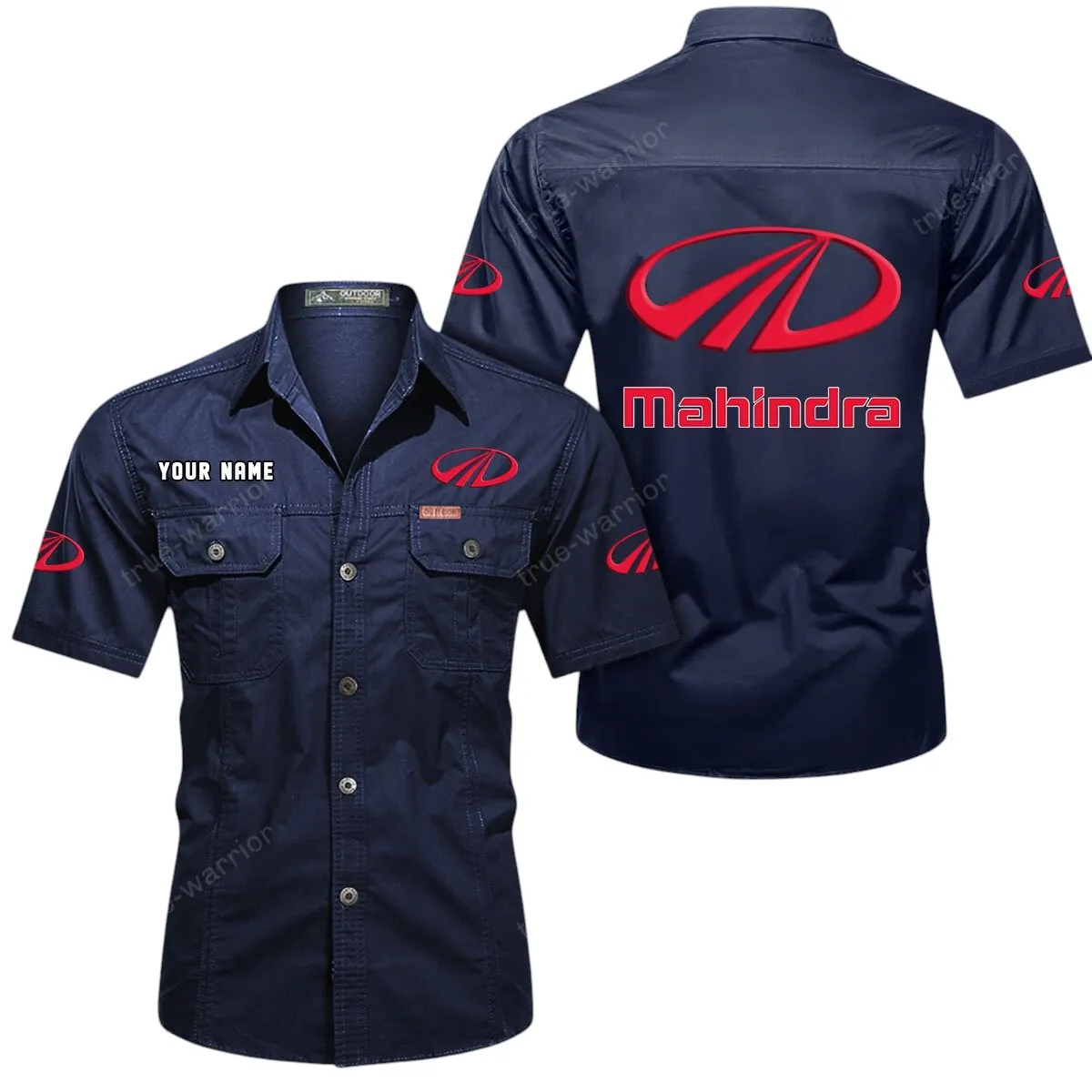 Electric Truck Lovers Gift Short Sleeved Shirt, Button Up Shirt Exclusive Logo For Car Owners CAR444052625922 - Dark Blue