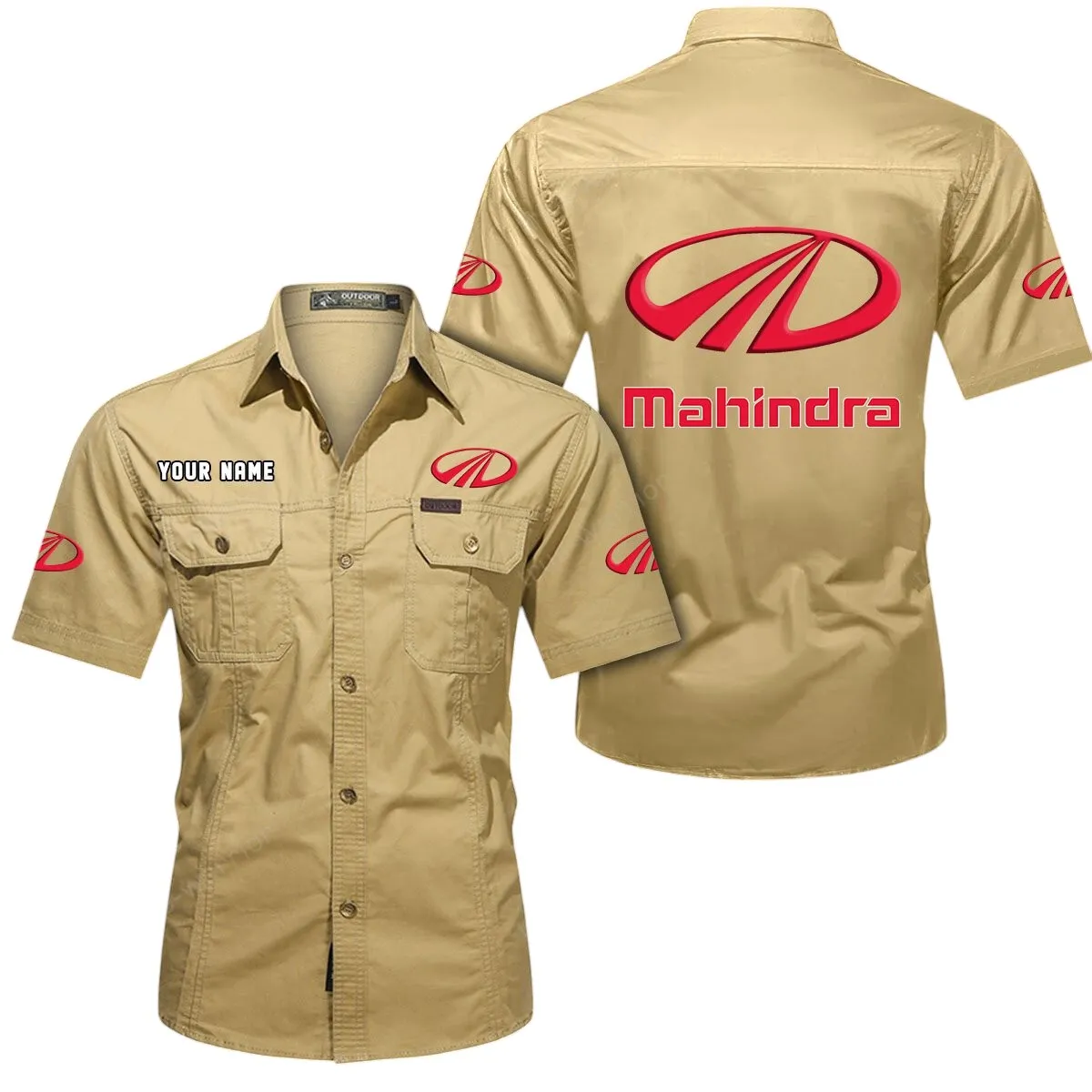 Electric Truck Lovers Gift Short Sleeved Shirt, Button Up Shirt Exclusive Logo For Car Owners CAR444052625922 - Khaki