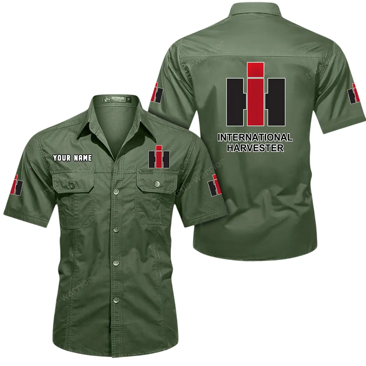 Farm Tractor Lovers Gift Short Sleeved Shirt, Button Up Shirt Exclusive Logo For Car Owners CAR444052625893 - Army Green
