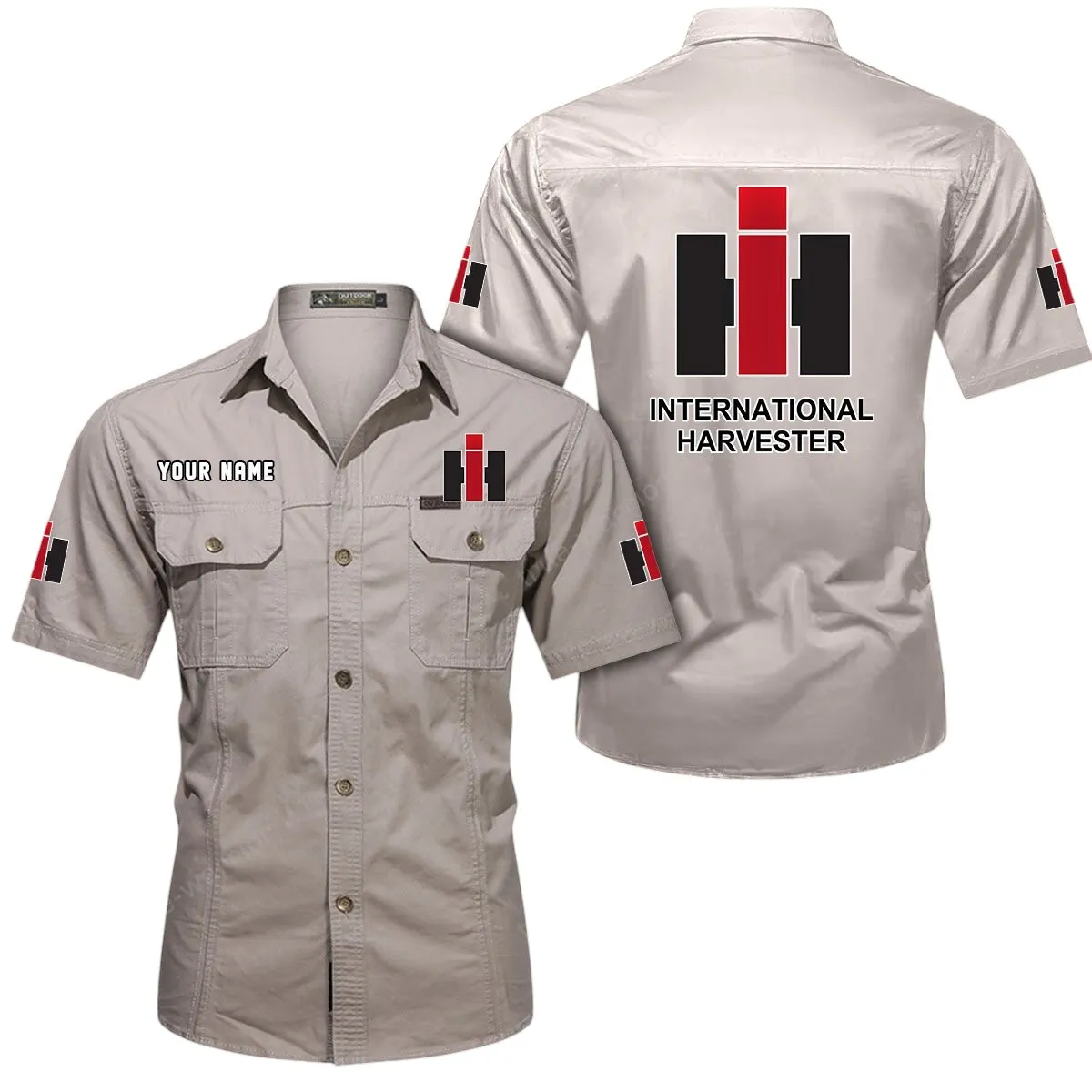 Farm Tractor Lovers Gift Short Sleeved Shirt, Button Up Shirt Exclusive Logo For Car Owners CAR444052625893 - Beige