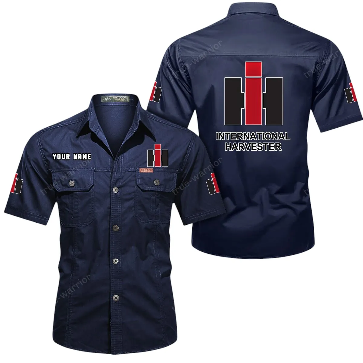 Farm Tractor Lovers Gift Short Sleeved Shirt, Button Up Shirt Exclusive Logo For Car Owners CAR444052625893 - Dark Blue
