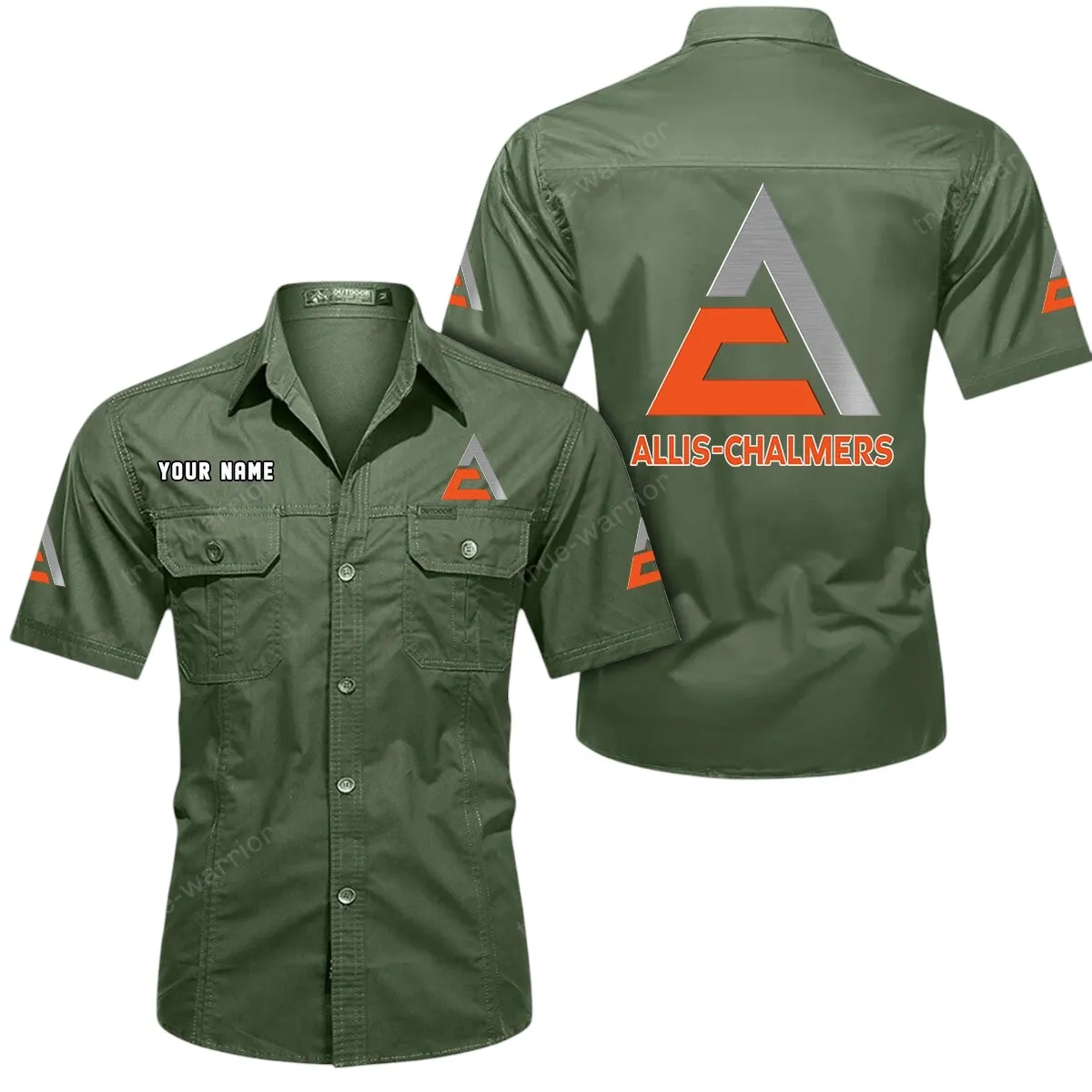 Farm Tractor Lovers Gift Short Sleeved Shirt, Button Up Shirt Exclusive Logo For Car Owners CAR444052625957 - Army Green