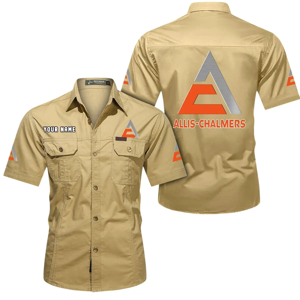 Farm Tractor Lovers Gift Short Sleeved Shirt, Button Up Shirt Exclusive Logo For Car Owners CAR444052625957 - Khaki