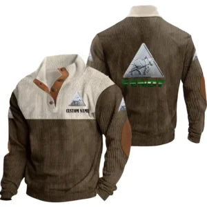 Tractor Men's Stand Up Collar Base Shirt, Collar Hoodie Exclusive Logo For Car Motorcycles Fans CAR20012066 - Brown