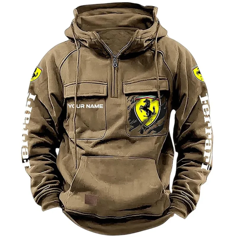 Red Supercar Hoodie Tactical Quarter Zip, Hoodie Exclusive Logo For Red Supercar Lovers CAR164022425143 - Khaki