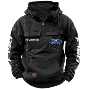 Vintage Car Hoodie Tactical Quarter Zip, Hoodie Exclusive Logo For Vintage Car Lovers CAR164022425150 - Black