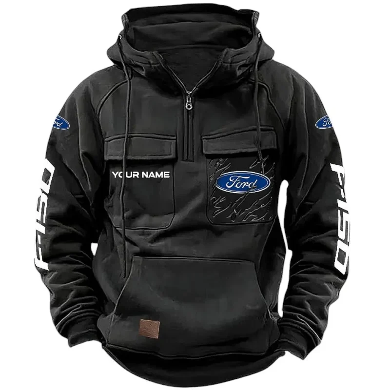 Vintage Car Hoodie Tactical Quarter Zip, Hoodie Exclusive Logo For Vintage Car Lovers CAR164022425150 - Black