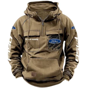 Vintage Car Hoodie Tactical Quarter Zip, Hoodie Exclusive Logo For Vintage Car Lovers CAR164022425150 - Khaki