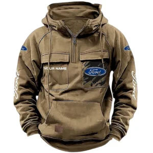 Vintage Car Hoodie Tactical Quarter Zip, Hoodie Exclusive Logo For Vintage Car Lovers CAR164022425134 - Khaki