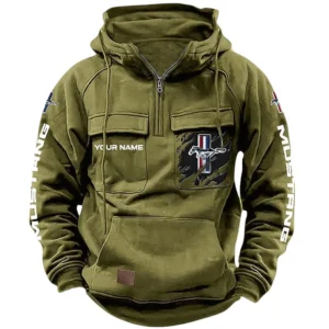 Classic Muscle Car Hoodie Tactical Quarter Zip, Hoodie Exclusive Logo For Classic Muscle Car Lovers CAR164022425125 - Army Green