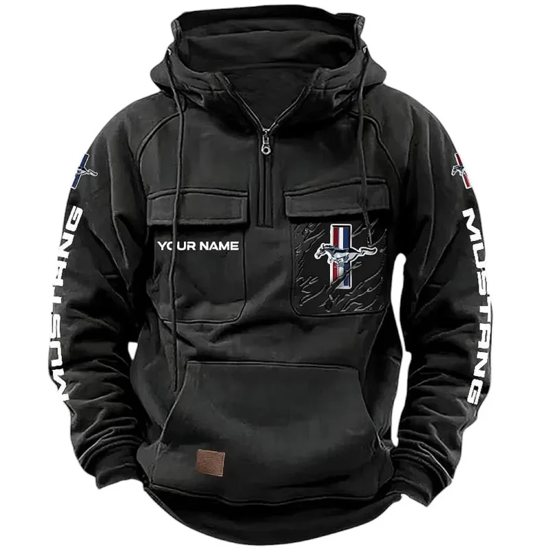 Classic Muscle Car Hoodie Tactical Quarter Zip, Hoodie Exclusive Logo For Classic Muscle Car Lovers CAR164022425125 - Black