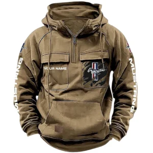Classic Muscle Car Hoodie Tactical Quarter Zip, Hoodie Exclusive Logo For Classic Muscle Car Lovers CAR164022425125 - Khaki
