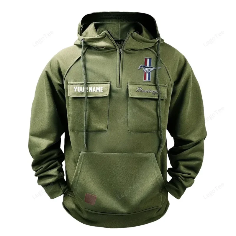 Classic Muscle Car Hoodie Tactical Quarter Zip, Hoodie Exclusive Logo For Classic Muscle Car Lovers - Army Green CAR109021425333-1