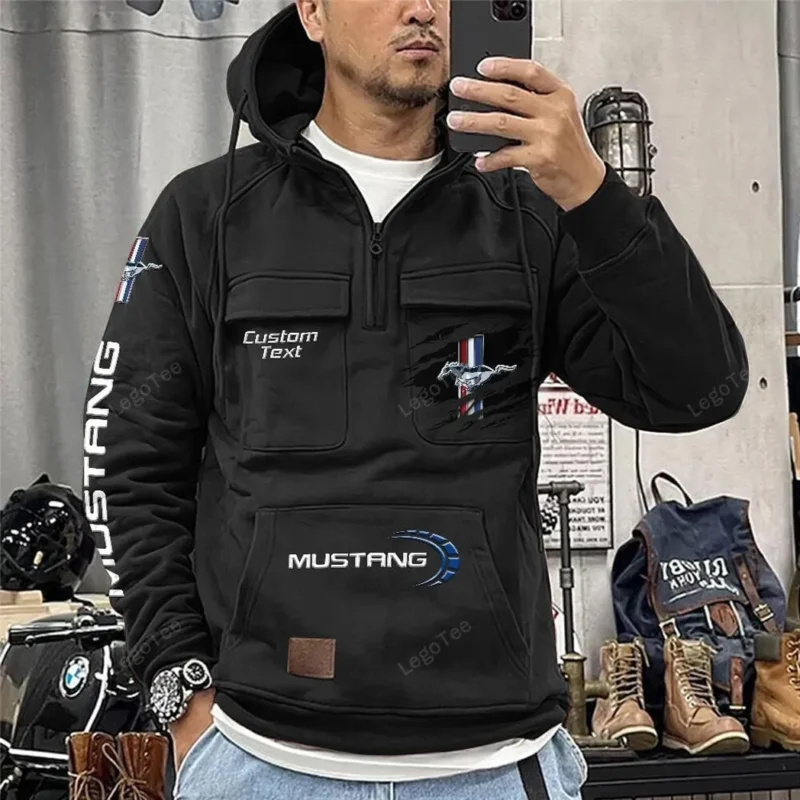 Classic Muscle Car Hoodie Tactical Quarter Zip, Hoodie Exclusive Logo For Classic Muscle Car Lovers - Black CAR122021425010-2 - Image 2