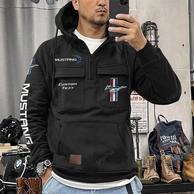 Classic Muscle Car Hoodie Tactical Quarter Zip, Hoodie Exclusive Logo For Classic Muscle Car Lovers - Black CAR96021425678-2 - Image 2