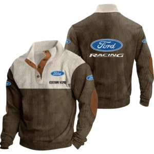 Vintage Car Racing Men's Stand Up Collar Base Shirt, Collar Hoodie Exclusive Logo For Car Motorcycles Fans CAR20012072 - Brown