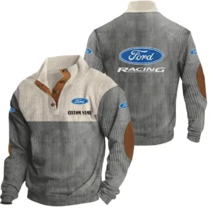 Vintage Car Racing Men's Stand Up Collar Base Shirt, Collar Hoodie Exclusive Logo For Car Motorcycles Fans CAR20012072 - Grey