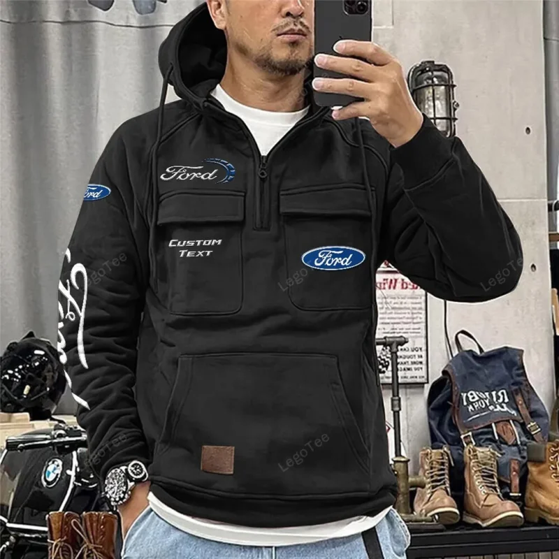 Vintage Car Hoodie Tactical Quarter Zip, Hoodie Exclusive Logo For Car Owners CAR106021525002 - Black - Image 2