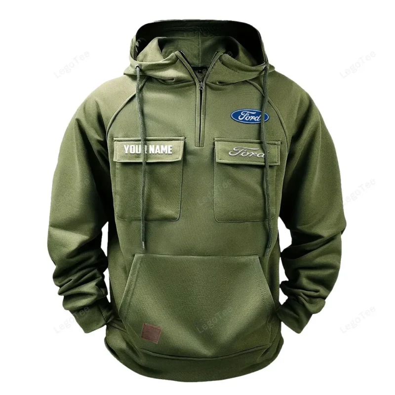 Vintage Car Hoodie Tactical Quarter Zip, Hoodie Exclusive Logo For Vintage Car Lovers - Army Green CAR109021425337-1