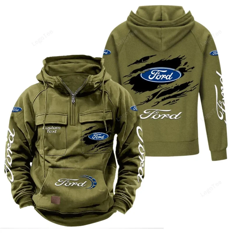Vintage Car Hoodie Tactical Quarter Zip, Hoodie Exclusive Logo For Vintage Car Lovers - Army Green CAR122021425004-1