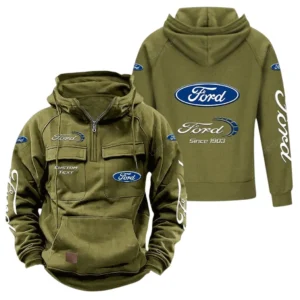 Vintage Car Hoodie Tactical Quarter Zip, Hoodie Exclusive Logo For Vintage Car Lovers - Army Green CAR96021425668-1