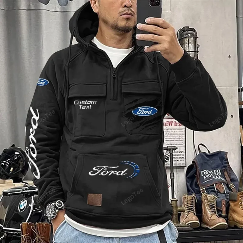 Vintage Car Hoodie Tactical Quarter Zip, Hoodie Exclusive Logo For Vintage Car Lovers - Black CAR122021425004-2 - Image 2