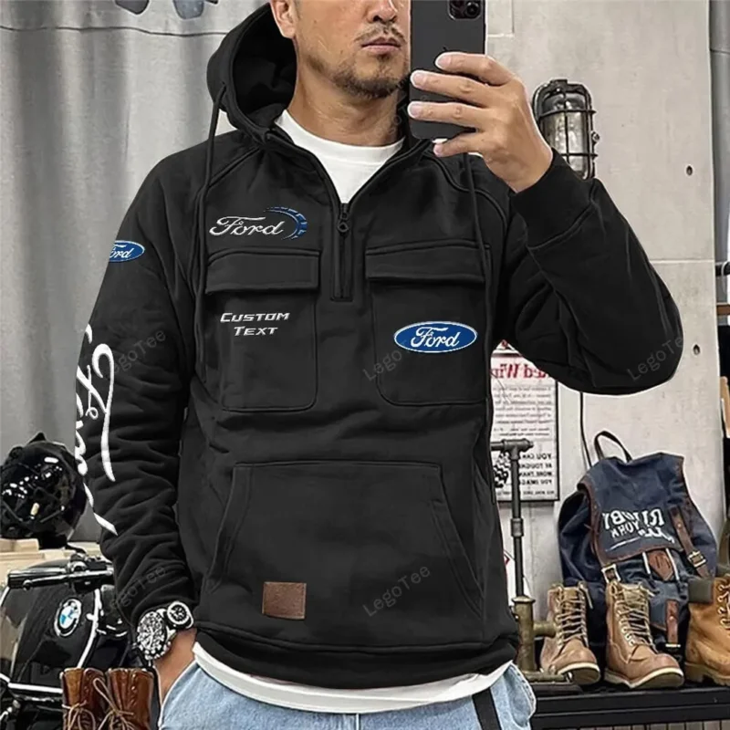 Vintage Car Hoodie Tactical Quarter Zip, Hoodie Exclusive Logo For Vintage Car Lovers - Black CAR96021425668-2 - Image 2