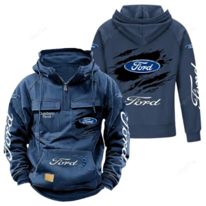 Vintage Car Hoodie Tactical Quarter Zip, Hoodie Exclusive Logo For Vintage Car Lovers - Dark Blue CAR122021425004-3