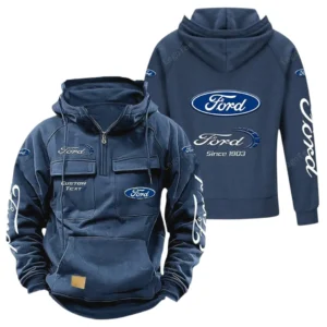 Vintage Car Hoodie Tactical Quarter Zip, Hoodie Exclusive Logo For Vintage Car Lovers - Dark Blue CAR96021425668-3