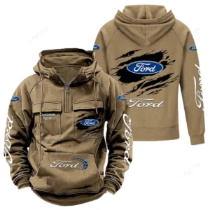 Vintage Car Hoodie Tactical Quarter Zip, Hoodie Exclusive Logo For Vintage Car Lovers - Khaki CAR122021425004-4