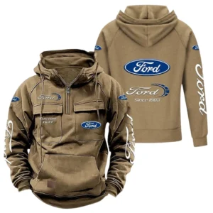 Vintage Car Hoodie Tactical Quarter Zip, Hoodie Exclusive Logo For Vintage Car Lovers - Khaki CAR96021425668-4