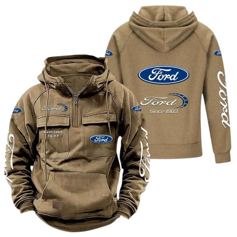 Vintage Car Hoodie Tactical Quarter Zip, Hoodie Exclusive Logo For Vintage Car Lovers - Khaki CAR96021425668-4