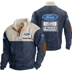 Truck Men's Stand Up Collar Base Shirt, Collar Hoodie Exclusive Logo For Car Motorcycles Fans CAR20012074 - Navy Blue
